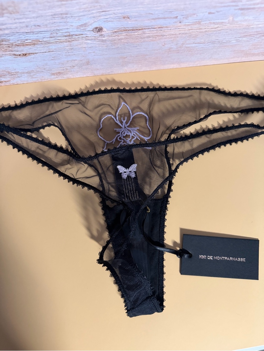 Kiki de Montparnasse Black Sheer Lace Embroidered Thong